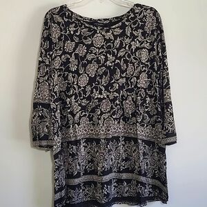 Lucky Brand black & tan floral print blouse Sz 3X